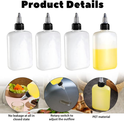 Oil Dispenser Bottle for Camping & Cooking, 4oz Squeeze Condiment Bottle, 2 Pack, High Density Polyethylene, 118.29ml, Reusable, Leak-proof Screw Cap