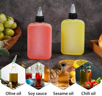 Oil Dispenser Bottle for Camping & Cooking, 4oz Squeeze Condiment Bottle, 2 Pack, High Density Polyethylene, 118.29ml, Reusable, Leak-proof Screw Cap
