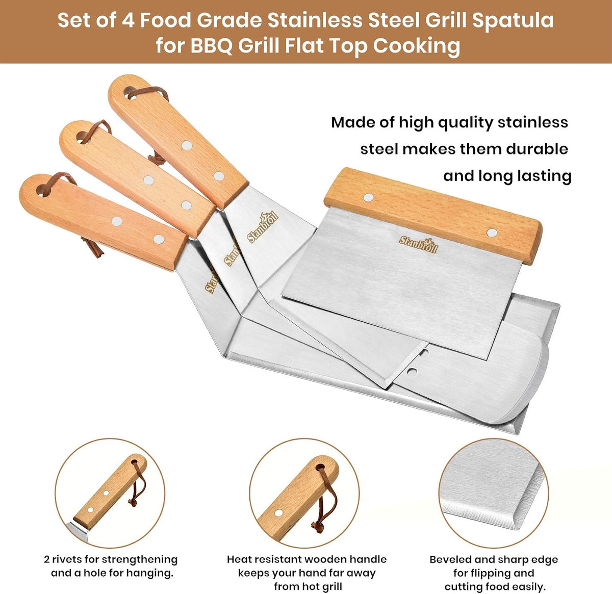 Metal Spatula and Bench Scraper Set for Griddle