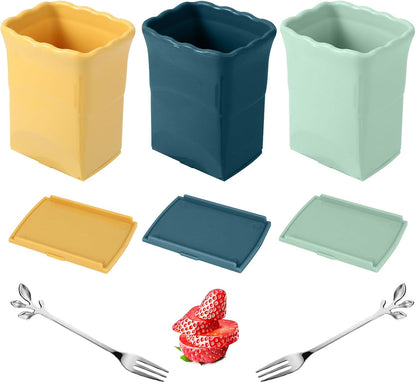 5 Pack, 3 Pcs Cup Slicers with 2 Pcs Stainless Steel leaf Forks Strawberry Slicer Banana Fruit Cutter Egg Slicer Multifunctional Soft Fruit and Vegetable Slice Fresh Platter Making