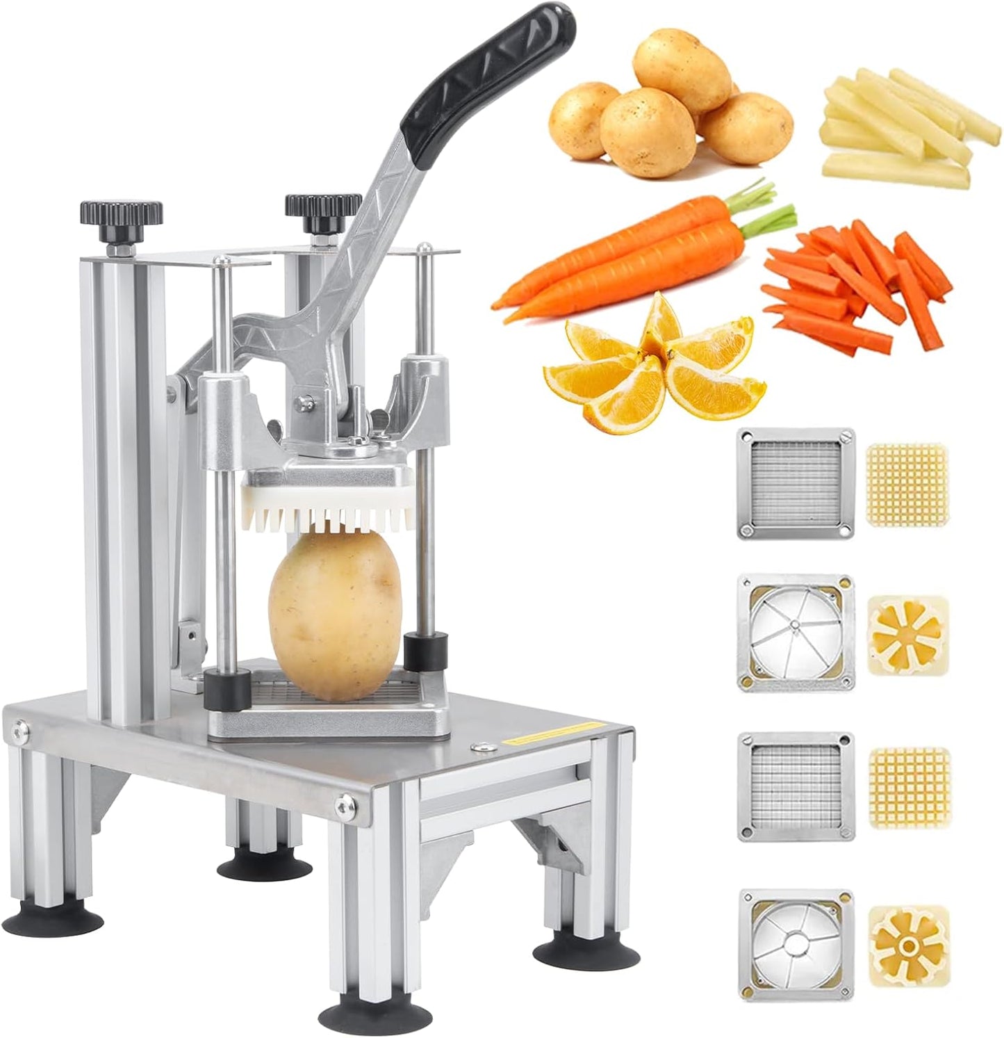 Commercial French Fries Cutter 1/4″ 3/8″ 6 Wedges 6 Wedges to Core Stainless Steel Blades Potato Slicer Fruit Chopper for Restaurant Home Kitchen Cutting, Sliver