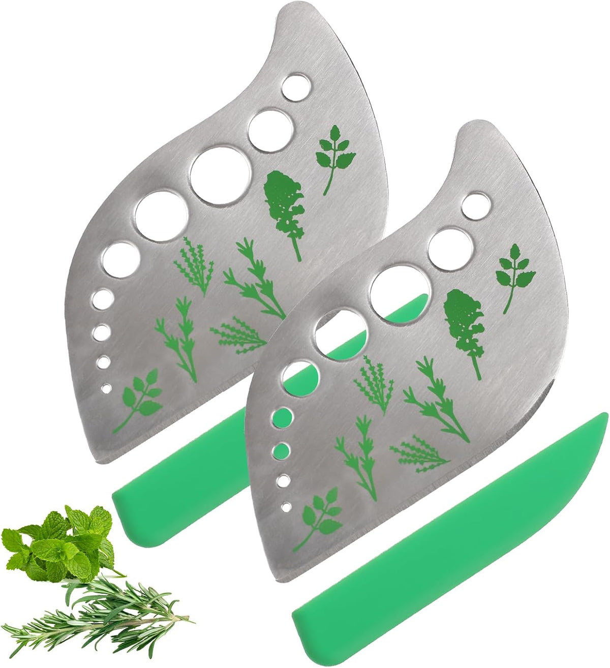 2-Piece Herb Peeling Tool Set 9-Hole Stainless Steel Herb Peeler