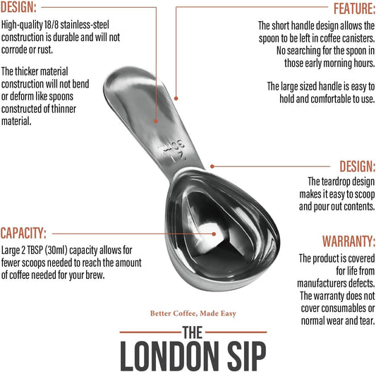 Stainless Steel Coffee Scoop, 2 Tablespoon Scoop Great for Ground Coffee and Tea