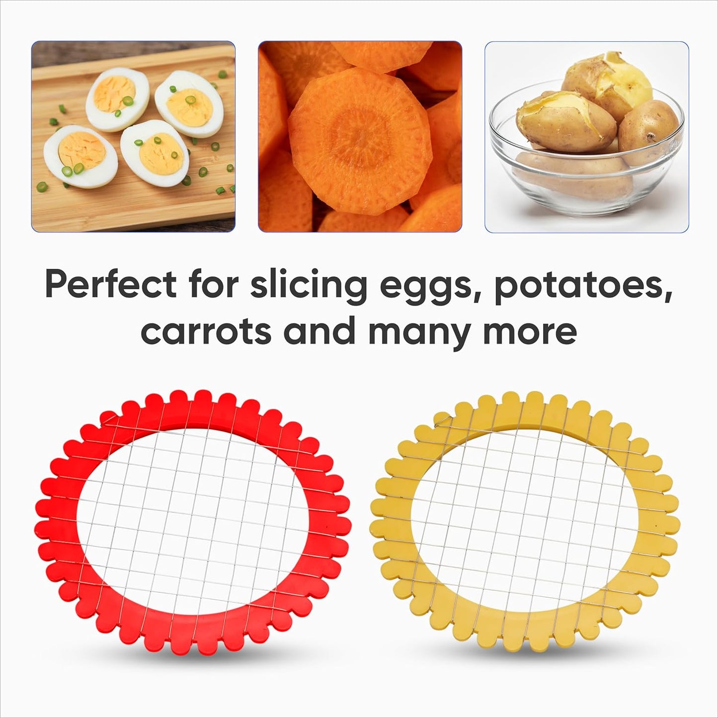 Egg Dicer for Hard Boiled Eggs - Manual Potato, Carrot & Egg Salad Chopper Grid/Slicer - Plastic Egg Chopper for Hard Boiled Eggs and Vegetables with Wire Stainless Steel
