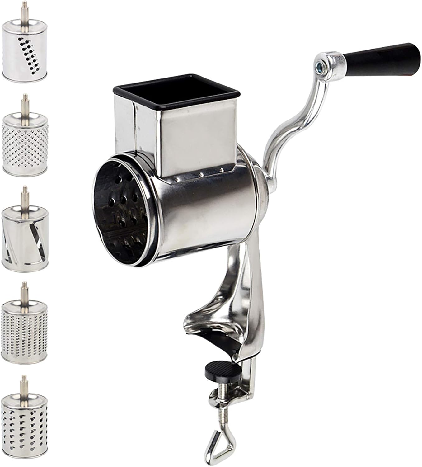 kitchen Grater, Rotary Cheese Grater with Interchangeable Round Stainless Steel Blades for Fruits, Vegetables and Nuts