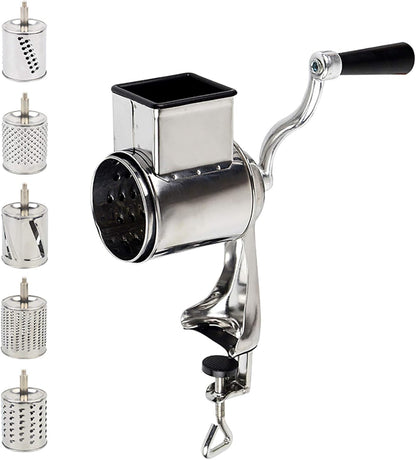 kitchen Grater, Rotary Cheese Grater with Interchangeable Round Stainless Steel Blades for Fruits, Vegetables and Nuts