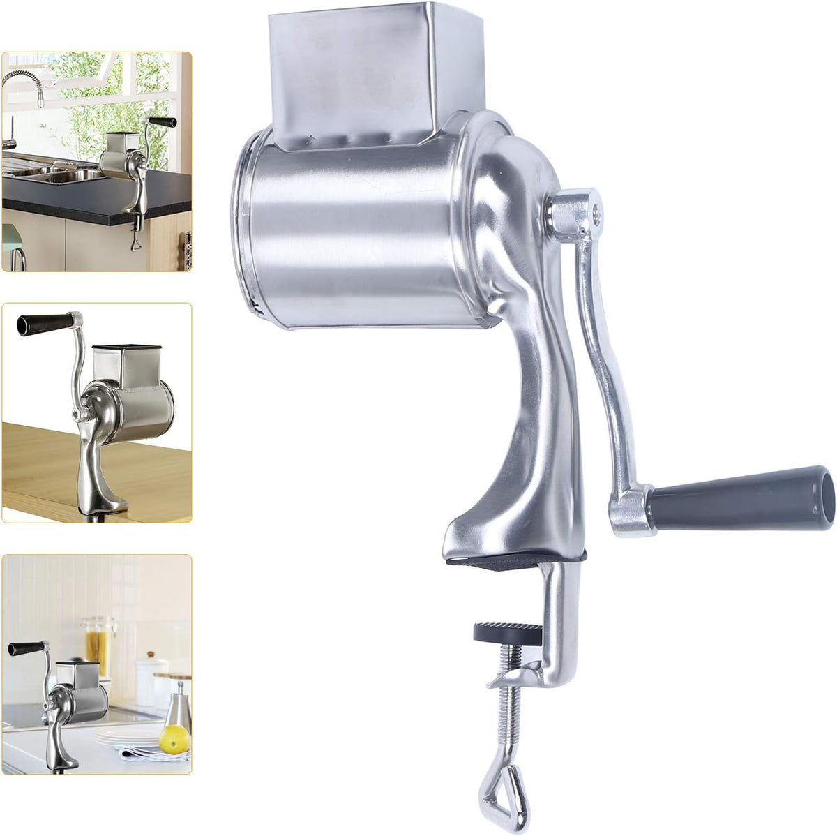 kitchen Grater, Rotary Cheese Grater with Interchangeable Round Stainless Steel Blades for Fruits, Vegetables and Nuts