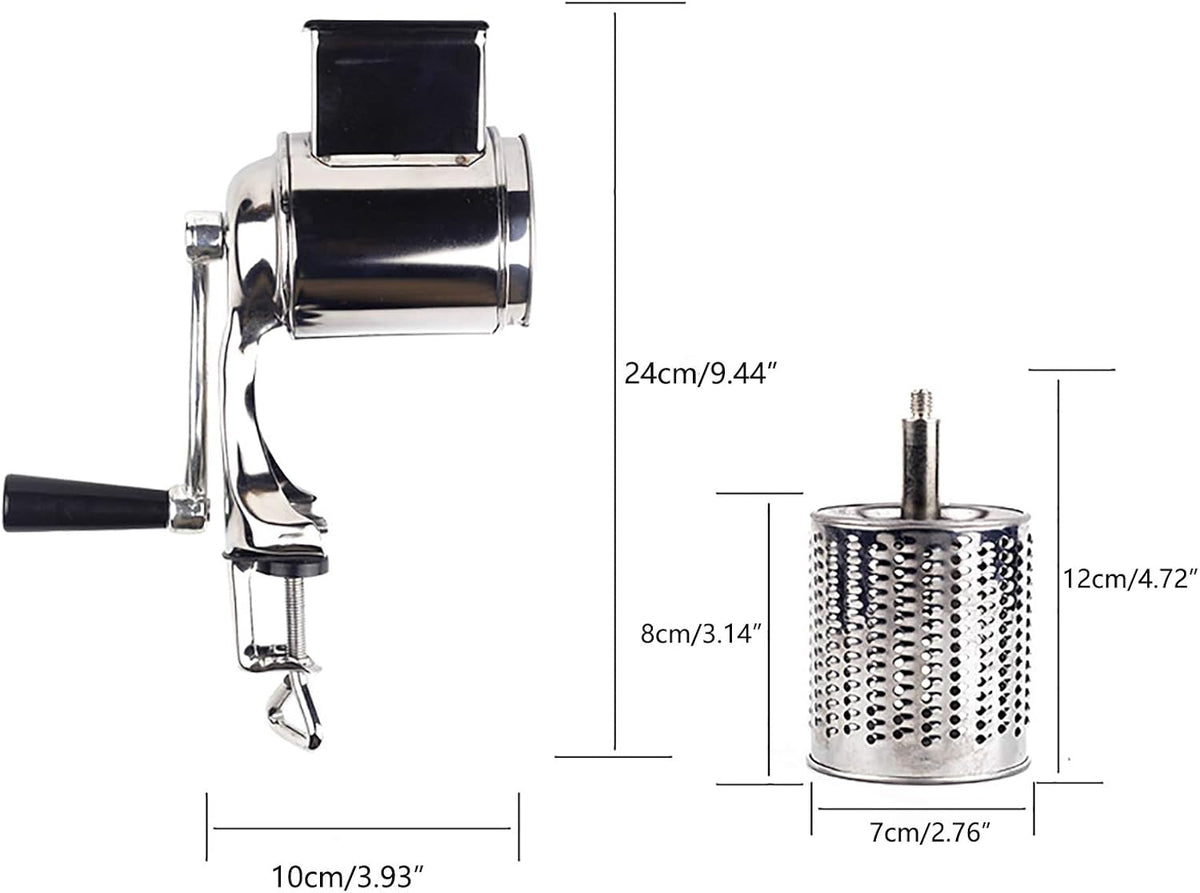 kitchen Grater, Rotary Cheese Grater with Interchangeable Round Stainless Steel Blades for Fruits, Vegetables and Nuts