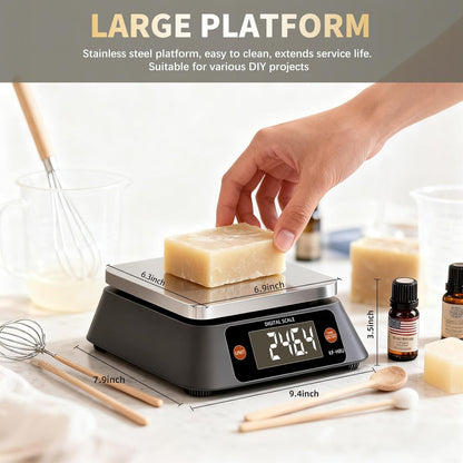 Kitchen Scales Digital Weight Grams and Ounces, KF-H8U Food Scale for Bakers, Candle and Soap Making, Baking Scale with Stainless Steel Large Platform, 22lb, 3*AA Batteries and AC Power Adapter