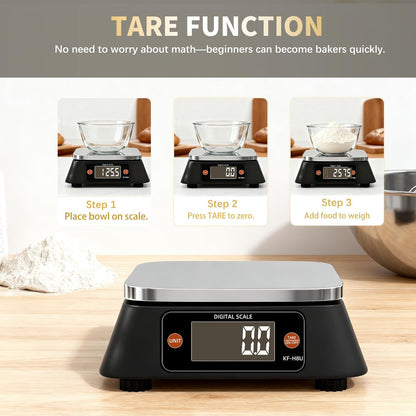 Kitchen Scales Digital Weight Grams and Ounces, KF-H8U Food Scale for Bakers, Candle and Soap Making, Baking Scale with Stainless Steel Large Platform, 22lb, 3*AA Batteries and AC Power Adapter