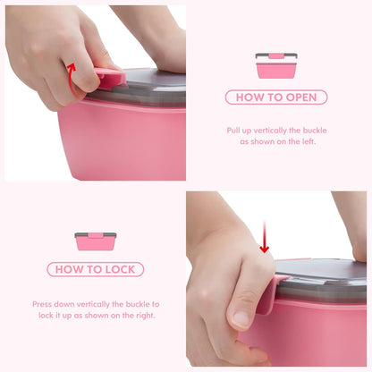 2Pack Salad Lunch Container, 68oz Salad Bowls with 4 Compartments Tray,Leak Proof Lunch Box with Fork for Men,Women BPA-Free Snack Container with Sauce Container for Dressings-Pink