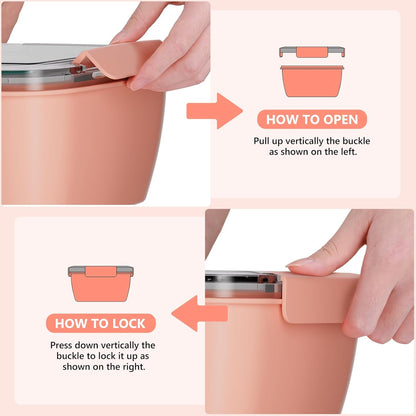 2Pack Salad Lunch Container, 68oz Salad Bowls with 4 Compartments Tray,Leak Proof Lunch Box with Fork for Men,Women BPA-Free Snack Container with Sauce Container for Dressings-Pink