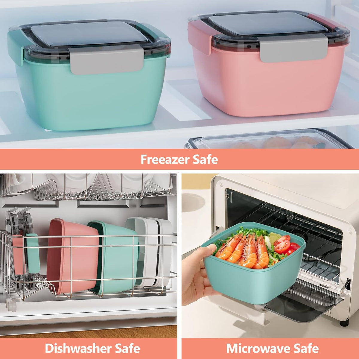 2Pack Salad Lunch Container, 68oz Salad Bowls with 4 Compartments Tray,Leak Proof Lunch Box with Fork for Men,Women BPA-Free Snack Container with Sauce Container for Dressings-Pink