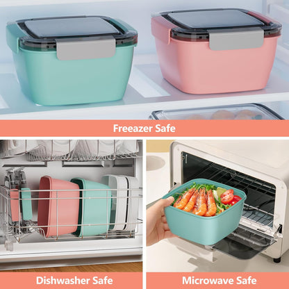 2Pack Salad Lunch Container, 68oz Salad Bowls with 4 Compartments Tray,Leak Proof Lunch Box with Fork for Men,Women BPA-Free Snack Container with Sauce Container for Dressings-Pink