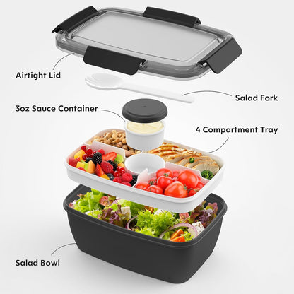 2Pack Salad Lunch Container, 68oz Salad Bowls with 4 Compartments Tray,Leak Proof Lunch Box with Fork for Men,Women BPA-Free Snack Container with Sauce Container for Dressings-Pink