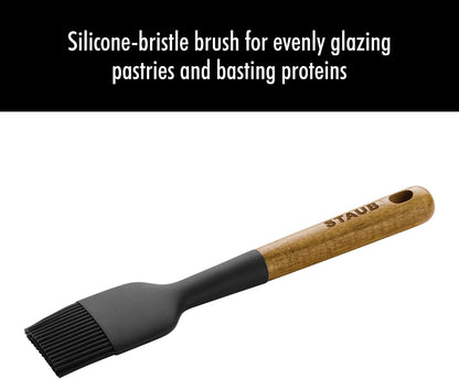 Pastry Brush, Perfect for Evenly Glazing Pastries and Basting Meats, Durable BPA-Free Matte Black Silicone, Acacia Wood Handles, Safe for Nonstick Cooking Surfaces