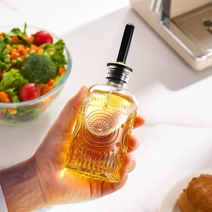 Glass Oil Bottles 7OZ, Olive Oil Dispenser Bottle for Kitchen with Metal Spout, Elegant Glass Cooking Dispenser for Kitchen