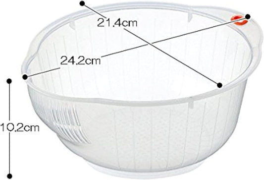 Plastic Japanese Rice Washing Bowl with Strainer, 2 quart