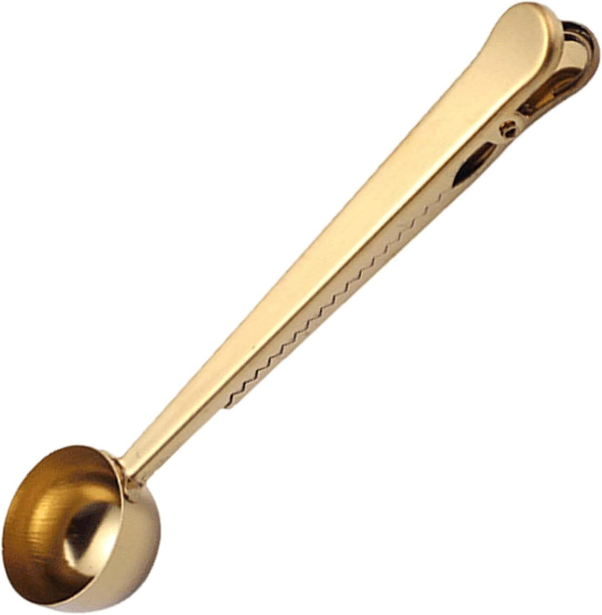 2-in-1 Coffee Scoop with Clip, Stainless Steel Coffee Measuring Spoon for Ground Coffees & Beans, Tea, Powder, Protein, Rust-Resistant, Dishwasher Safe, Bag Sealer (COLOR:Gold)