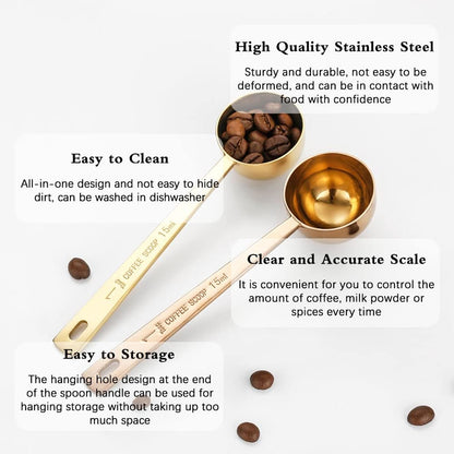 3PCS Coffee Scoop Spoons, 1 Tbsp Measuring Long Handle Tablespoon | Long Handle Tablespoon, Stainless Steel, Measuring Coffee Bean, Tea, Sugar, Milk Powder, Grains, Flour and Protein, Rose