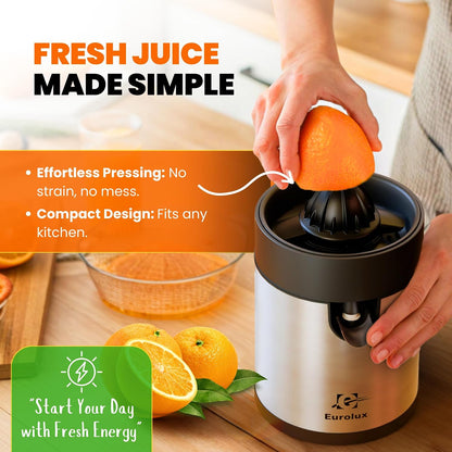 Electric Orange Juicer, Sleek Effortless Citrus Juice Squeezer for Lemon, Lime, Grapefruit | Powerful Motor, Easy to Clean, Removable Dishwasher-Safe Parts