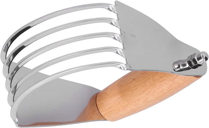 Tool Professional Stainless Steel Dough Blender & Pastry Cutter - Heavy Duty Tool with Ergonomic Handle for Bakers (Wood Color)