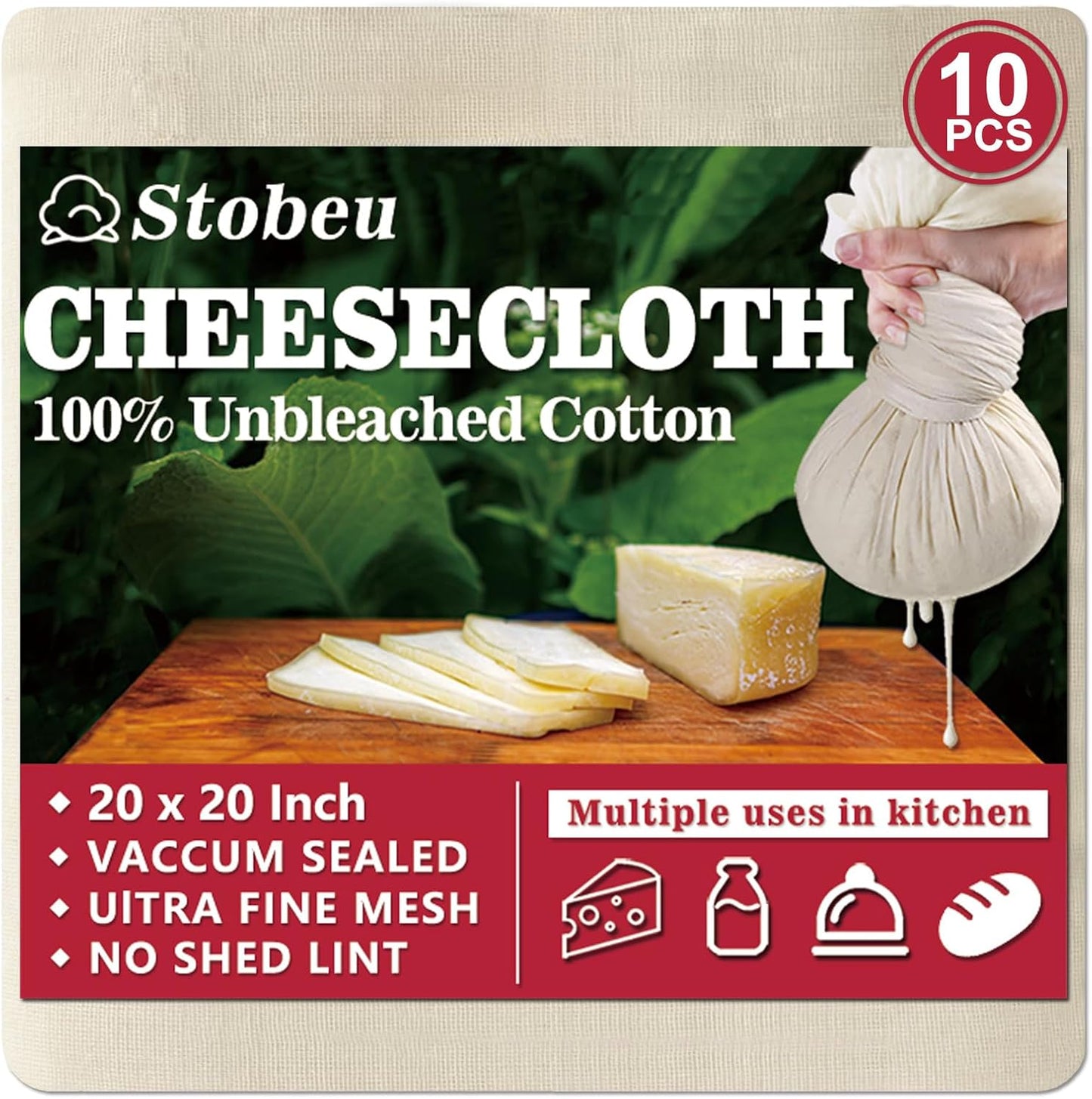 6Pcs Cheese Cloths for Straining, Reusable Grade 100 Cheesecloth for Cooking, 20x20" Ultra Fine Mesh Cheese Cloth,100% Unbleached Cotton Cloth Strainer for Juicing, Baking, Cheese Making