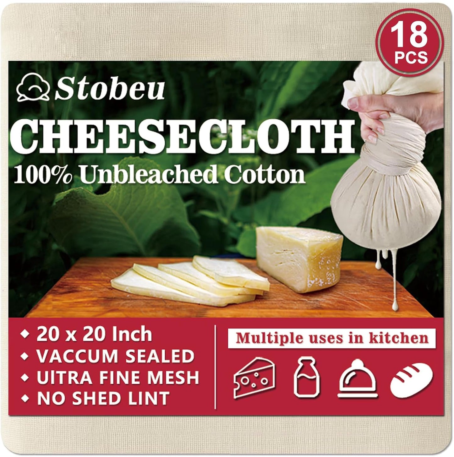 6Pcs Cheese Cloths for Straining, Reusable Grade 100 Cheesecloth for Cooking, 20x20" Ultra Fine Mesh Cheese Cloth,100% Unbleached Cotton Cloth Strainer for Juicing, Baking, Cheese Making