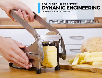 2-Blade French Fry Cutter - Stainless Steel Potato Slicer, Non-Slip Suction | Fry Cutter with Special Anti-Slip Suction Lock Technology, Compact French Fry Maker for Steak Fries and Thin Fries