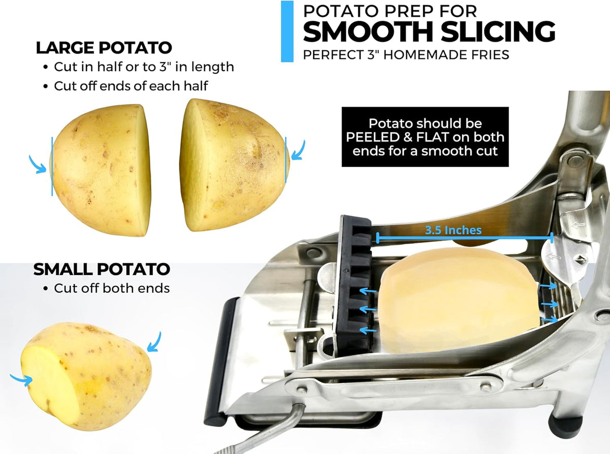 2-Blade French Fry Cutter - Stainless Steel Potato Slicer, Non-Slip Suction | Fry Cutter with Special Anti-Slip Suction Lock Technology, Compact French Fry Maker for Steak Fries and Thin Fries