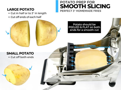 2-Blade French Fry Cutter - Stainless Steel Potato Slicer, Non-Slip Suction | Fry Cutter with Special Anti-Slip Suction Lock Technology, Compact French Fry Maker for Steak Fries and Thin Fries