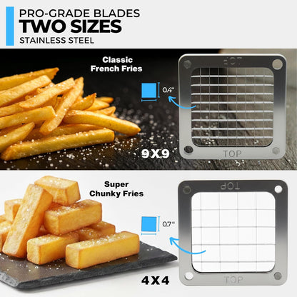 2-Blade French Fry Cutter - Stainless Steel Potato Slicer, Non-Slip Suction | Fry Cutter with Special Anti-Slip Suction Lock Technology, Compact French Fry Maker for Steak Fries and Thin Fries