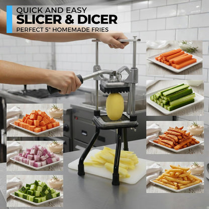 2-Blade French Fry Cutter - Stainless Steel Potato Slicer, Non-Slip Suction | Fry Cutter with Special Anti-Slip Suction Lock Technology, Compact French Fry Maker for Steak Fries and Thin Fries