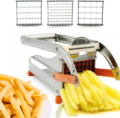 2-Blade French Fry Cutter - Stainless Steel Potato Slicer, Non-Slip Suction | Fry Cutter with Special Anti-Slip Suction Lock Technology, Compact French Fry Maker for Steak Fries and Thin Fries