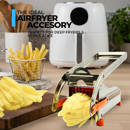 2-Blade French Fry Cutter - Stainless Steel Potato Slicer, Non-Slip Suction | Fry Cutter with Special Anti-Slip Suction Lock Technology, Compact French Fry Maker for Steak Fries and Thin Fries