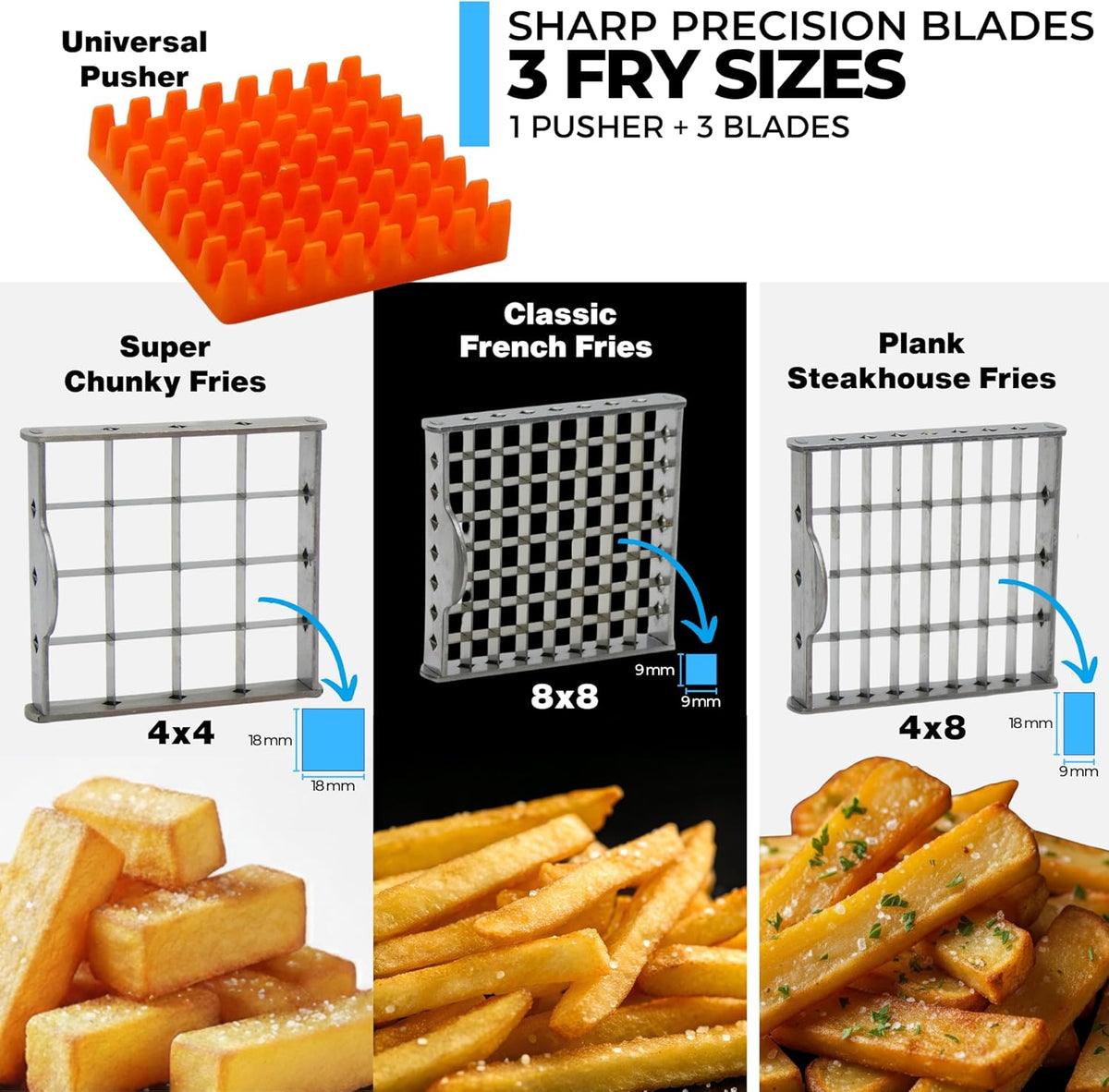 2-Blade French Fry Cutter - Stainless Steel Potato Slicer, Non-Slip Suction | Fry Cutter with Special Anti-Slip Suction Lock Technology, Compact French Fry Maker for Steak Fries and Thin Fries