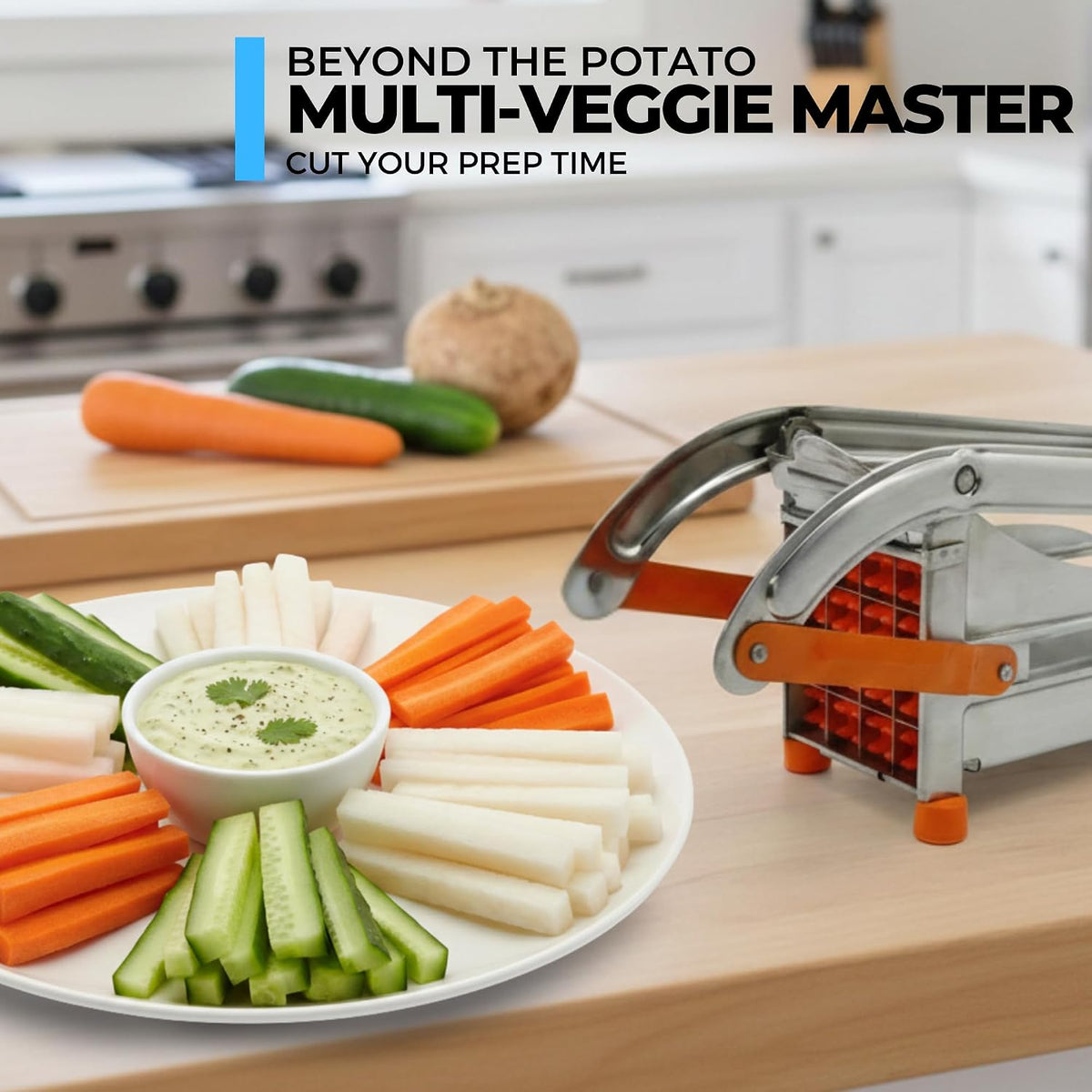 2-Blade French Fry Cutter - Stainless Steel Potato Slicer, Non-Slip Suction | Fry Cutter with Special Anti-Slip Suction Lock Technology, Compact French Fry Maker for Steak Fries and Thin Fries