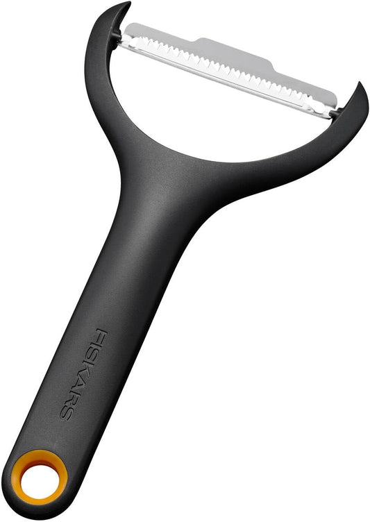 Functional Form Julienne Peeler, Y Peeler for Fine Vegetable Strips, Swivel Blade, Stainless Steel Blade/Plastic Handle, Black/Orange, 1079909