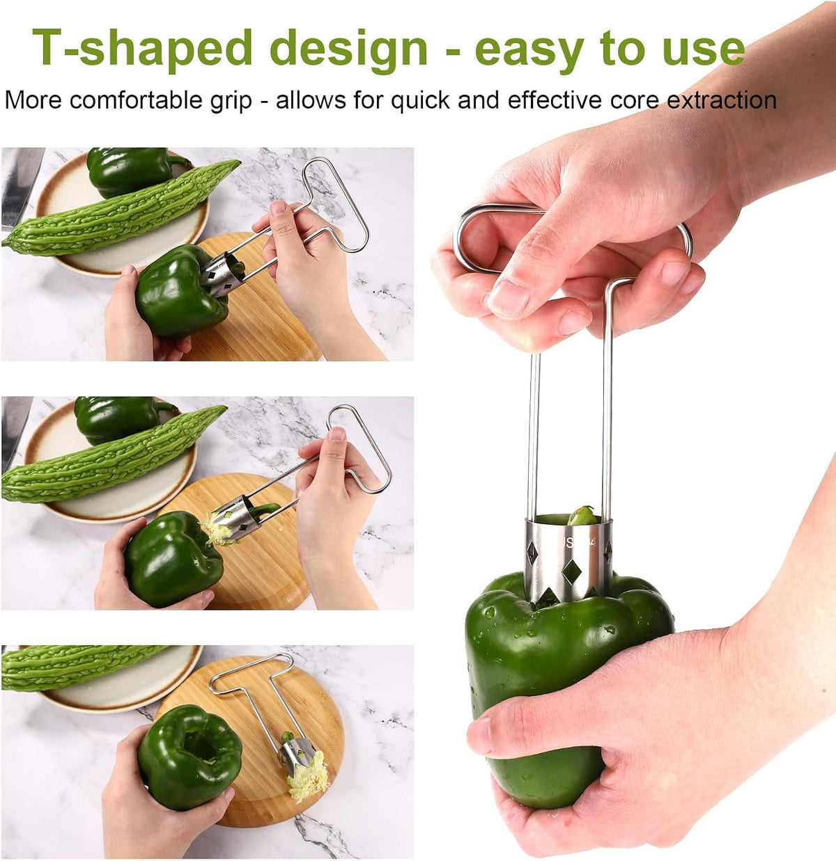 Red Bell Pepper Seed Corer, T Shaped Vegetable and Fruit Corer