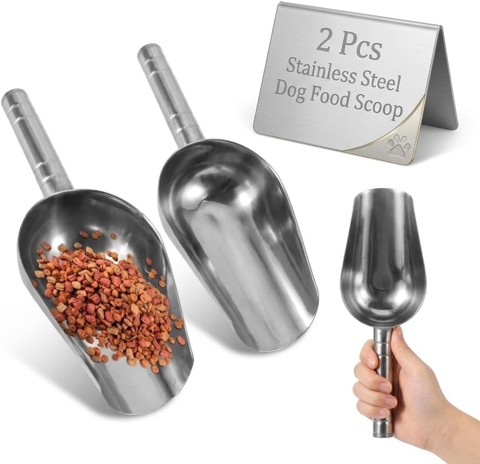 2-Pack Stainless Steel Dog Food Scoop 1-Cup Pet Food Scoop for Dry Kibble Nuts Flour Beans Candy Thin-Edge Shovel for Easy Serving 9.05 X 3.34 X 3.54 in