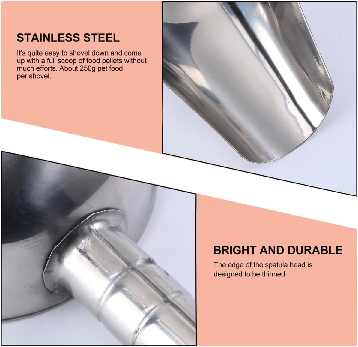 2-Pack Stainless Steel Dog Food Scoop 1-Cup Pet Food Scoop for Dry Kibble Nuts Flour Beans Candy Thin-Edge Shovel for Easy Serving 9.05 X 3.34 X 3.54 in