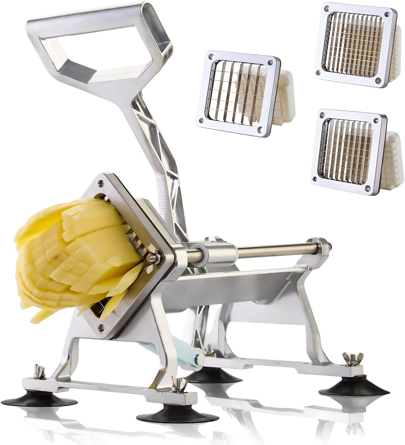 Commercial Vegetable Chopper Potato Dicer & Fruit Slicer, Stainless Steel French Fry Cutter with 3 Replacement Blades(1/2 Inch, 3/8 Inch and 1/4 Inch Blades) for Restaurants & Home Kitchen