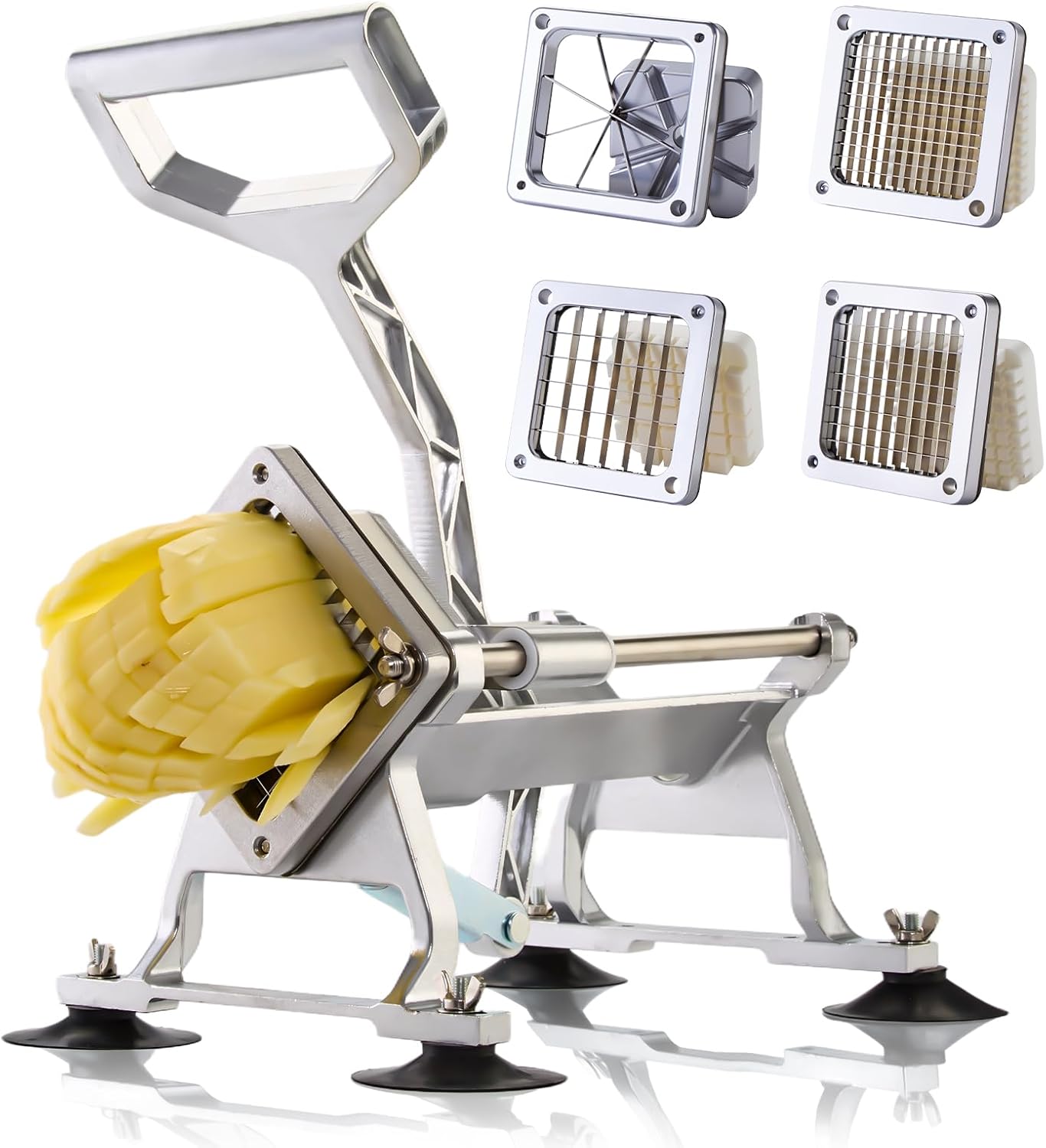 Commercial Vegetable Chopper Potato Dicer & Fruit Slicer, Stainless Steel French Fry Cutter with 3 Replacement Blades(1/2 Inch, 3/8 Inch and 1/4 Inch Blades) for Restaurants & Home Kitchen