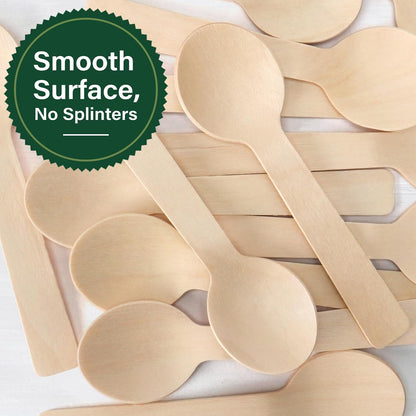 Mini Wooden Spoons, Pack of 100, 4 inch Length, Disposable Tasting Sampling Spoons, Biodegradable Compostable Eco-friendly Birchwood Taster Spoons