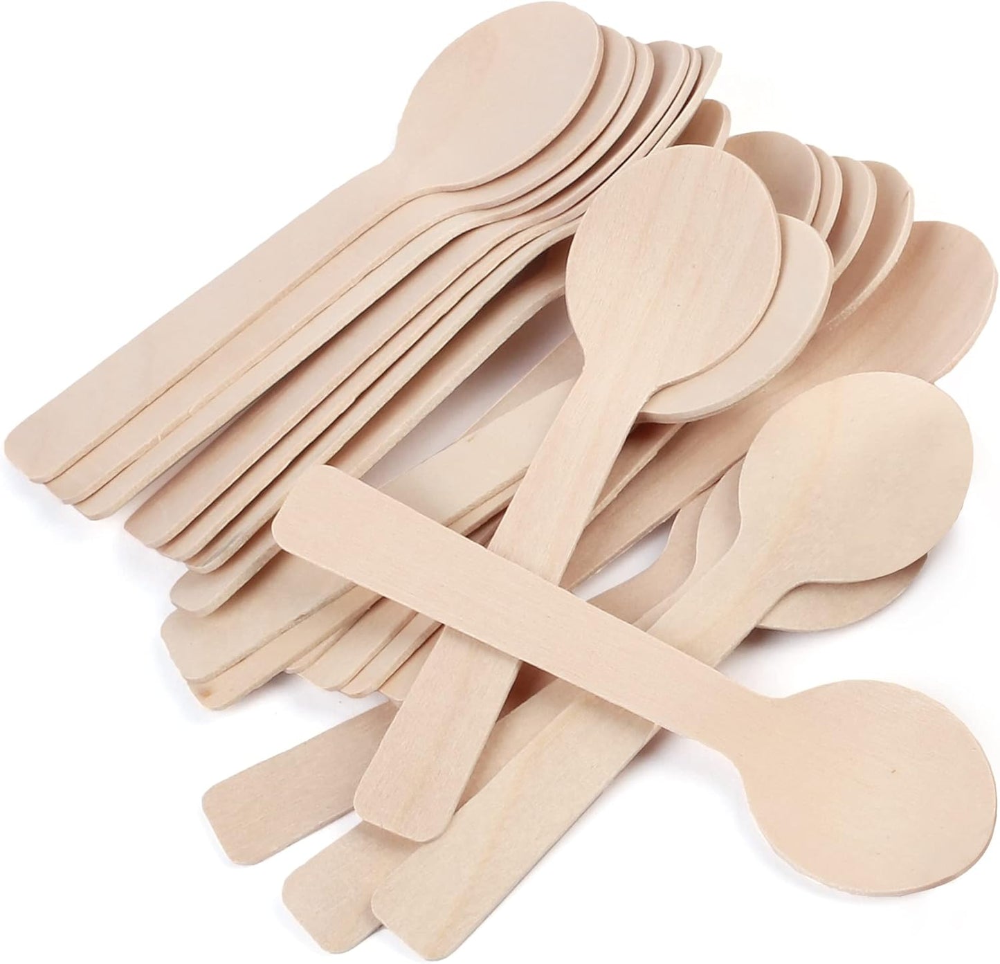 Mini Wooden Spoons, Pack of 100, 4 inch Length, Disposable Tasting Sampling Spoons, Biodegradable Compostable Eco-friendly Birchwood Taster Spoons