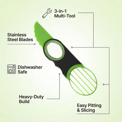 3-in-1 Avocado Slicer Tool - Stainless Steel Pit Remover, Peeler & Fruit Scooper, Non-Slip Ergonomic Grip, Dishwasher Safe (Green)