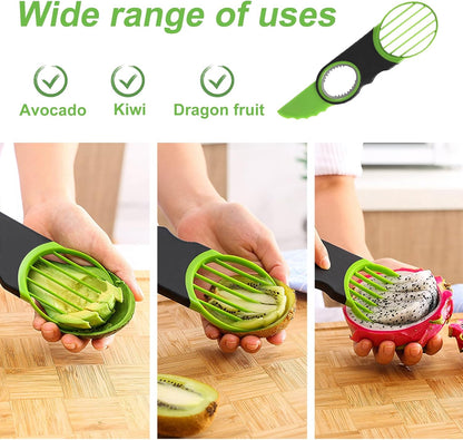 3-in-1 Avocado Slicer Tool - Stainless Steel Pit Remover, Peeler & Fruit Scooper, Non-Slip Ergonomic Grip, Dishwasher Safe (Green)