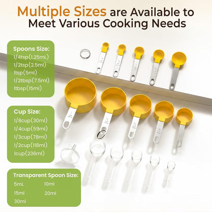 16PCS Measuring Cups and Spoons Set, Measuring Spoon Set with Metric and US Measurements, Fits for Measuring Dry and Liquid - Black