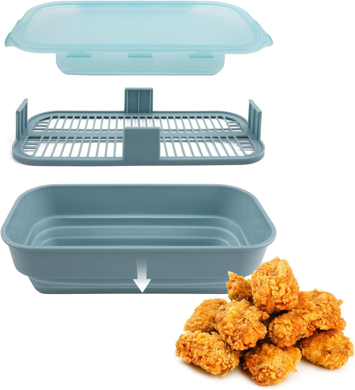 Collapsible Batter Bowl - Mess Free Breading Shaker Container - Great for Fried Fish, Fried Chicken, Onion Rings, Wings & More, Black