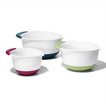 Good Grips 3-Piece Plastic Mixing Bowl Set- Blue, Gray, Jade